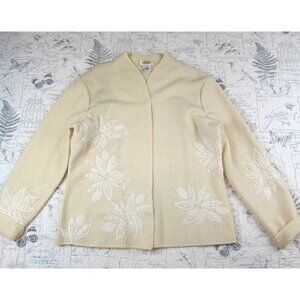 Talbots Ivory Embroidered Boiled Wool Jacket Grannycore Sequins Bead womens L